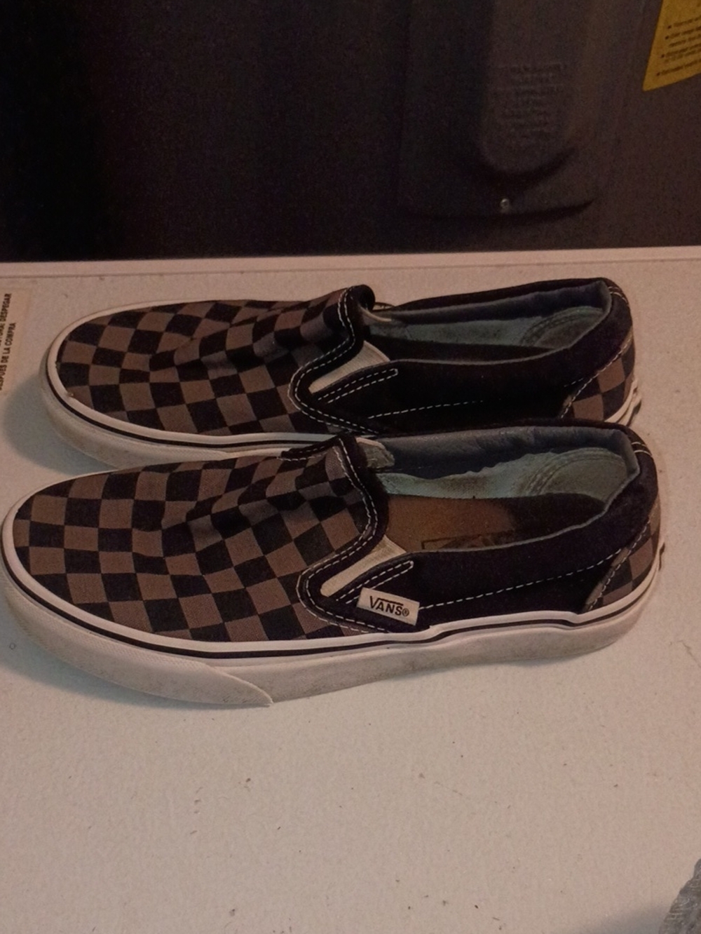 Men Vans Checkerboard Slip-On Loafers in Black and Gray